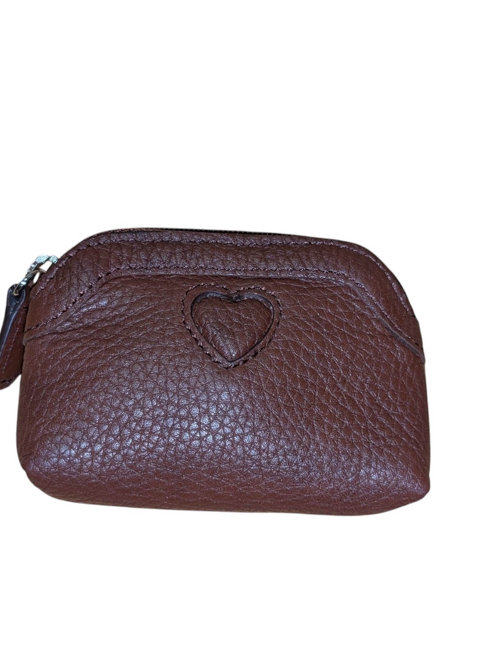 Brighton Brown Pebbled Vintage Leather Heart Zip Coin Pouch